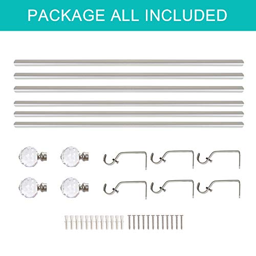 Turquoize TQROD2-502-66120-NICKEL Crystal Ball Finial Window Curtain Rod Set 66 Inch Extends To 120-Inch With Window Treatment Hardware, Faceted Crystal 3/4 - Inch Diamter Drapery Rod Set, 2 Pack, Nickel thumb #6