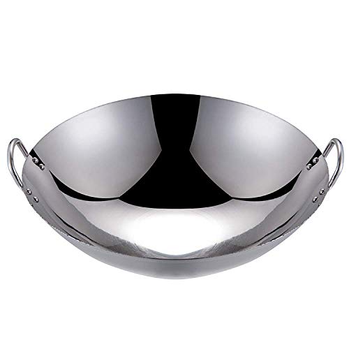 Padella wok, grande pentola professionale non rivestita con manico in acciaio, multiuso per soffriggere e friggere, strumento essenziale da cucina, 50 cm