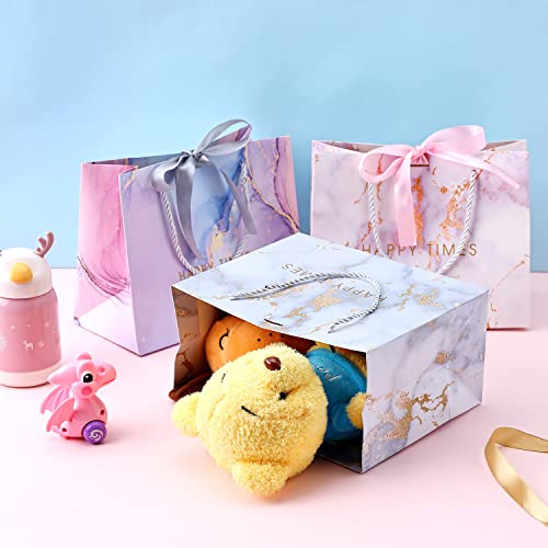 Image of JMANNI Gift Bags, 3PCS Medium Size with Bow Ribbon, Portable Paper Gift Bag, Marble Pattern, for Any Occasion, Including Christmas, Wedding, Party, Mother's Day