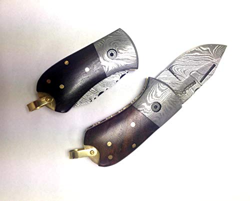 Perkin Knives - Navaja de Damasco de Bolsillo Hecha a Mano, de Transporte Legal
