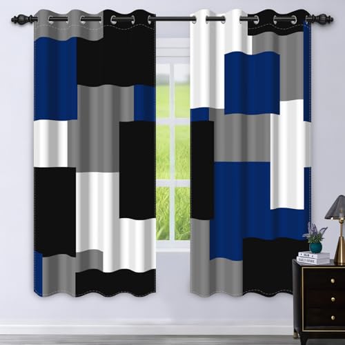 GICDSU 95% Blackout Curtains for Bedroom 84 Inch Long 2 Panels Set Royal Blue Grey Modern Abstract Geometric Black Out Curtains Insulated Room Darkening Window Drapes for Living Room, 52Wx84L