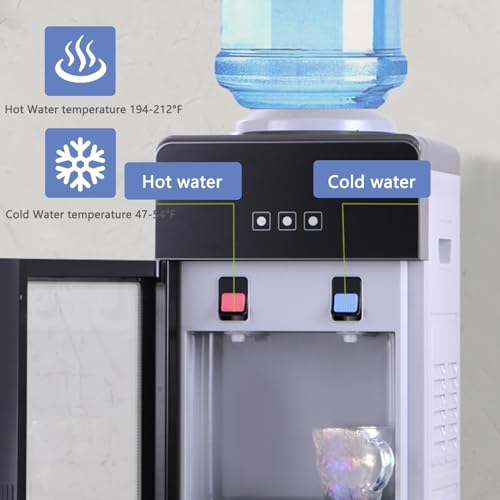 Timoau Top Loading Water Cooler Dispenser for 5 Gallon Bottle - Hot & Cold Water Machine with Child Safety Lock & Storage Cabinet for Home Office, Gray