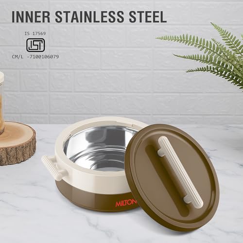 Image of MILTON Valenza 2000 Insulated Inner Stainless Steel Casserole for Roti, 1900ml | Hot Box for Kitchen | Keeps Food Hot & Fresh | BPA-Free, Durable & Easy to Carry | Hot Pot with Lid for Home, Brown