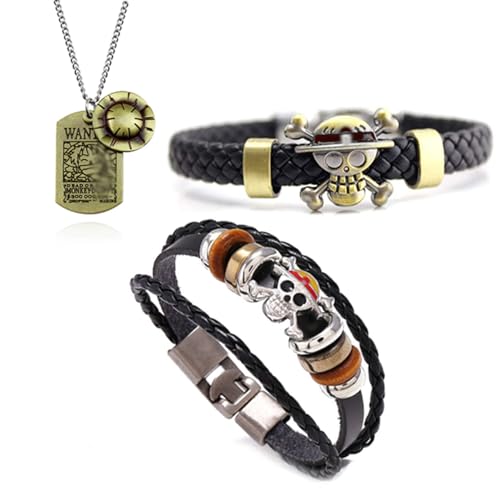 Zaky 28 Pieces One Piece Skeleton Pendant Necklace Leather Bracel...