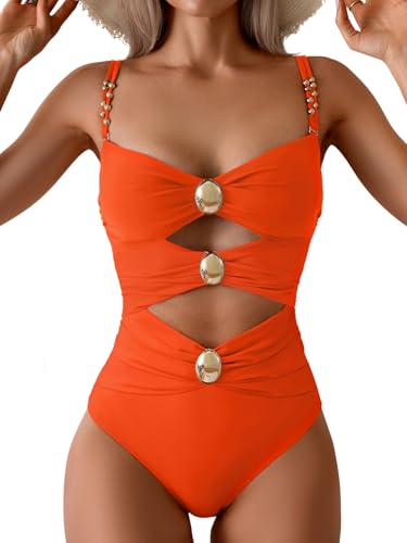 Image of B2prity Cutout One Piece Swimsuit Tummy Control Ruched Monokini Color Block Bathing Suit for Cruise Vacation