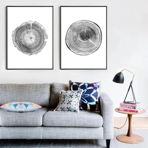 Affiches en bois rustiques en noir et blanc BBOVOBB, toiles artistiques au fini mat texturé x2