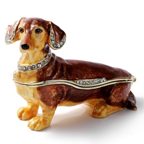 NIODAY Joyero vintage pintado a mano esmaltado vintage con bisagras, organizador de joyas decorativo, caja del tesoro, regalo único, perro C