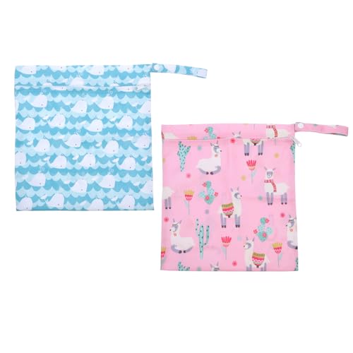 WATIIFUFU 2 Piezas Bolsa Pañales Reutilizable con Estampado Doble Compartimento para Ropa Húmeda y Seca Viaje Guardería Playa Piscina