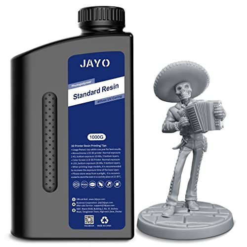 JAYO Resina para Impresora 3D 1KG, 405nm UV Estándar Resina Fotopolímera de Curado Rápido para Impresora 3D LCD DLP SLA 4K/6K/8K, Alta Precisión, Baja Contracción, Gris 1000g Cover