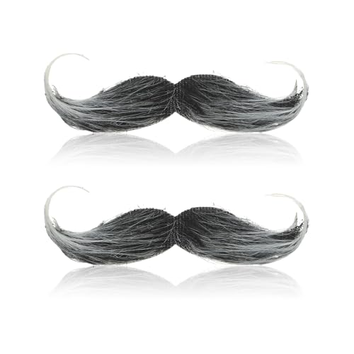 2Stück Schnurrbart Zum Ankleben Schnauzer Zum Ankleben Fake Bart Schnurbart Kleben Klebebart Künstlicher Bart Falscher Bärte 80er Oberlippenbart Fasching Cosplay Kostüm für Weihnachten (Schwarz)