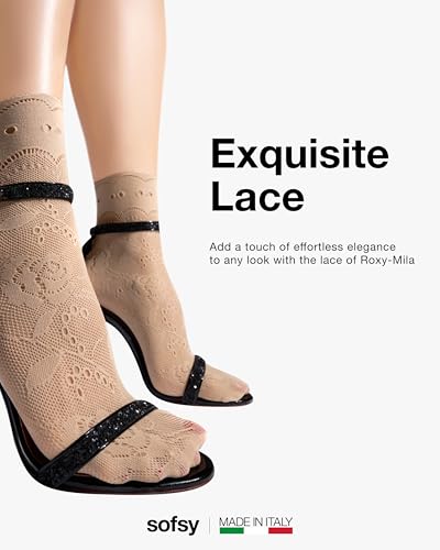Image of sofsy Italian-Made Soft Fishnet Stockings for Women | 10-Year Hosiery Craftsmanship, Soft Dual Silicone Lace Top, Thigh Highs, Small Grid, Dig-Free, Stretchy