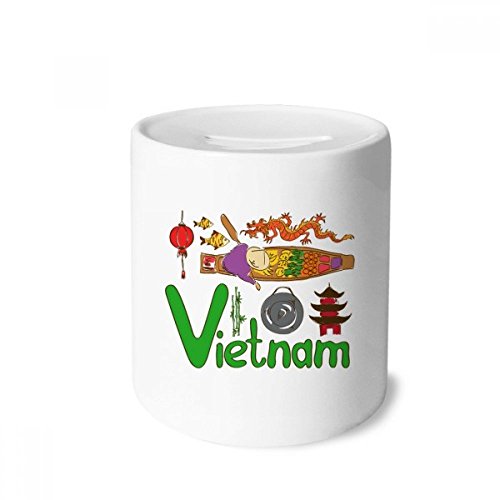 Tirelire en céramique Vietnam symbole motif voyage pour enfant et adulte 9cm multicolore
