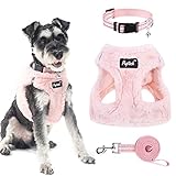 PUPTECK Adjustable Dog Harness Collar and Leash Set Step in No Pull Pet Harness for Small Medium Dogs Puppy and Cats Outdoor Walking Running, Soft Mesh Padded Reflective Vest Harnesses, Plush Pink S