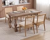 HNY Farmhouse Rattan Dining Chairs Set of 4, Mid Century Modern Kitchen & Dining Room Chairs, Cane Upholstered Kitchen Chairs Side Chairs with Natural Hardwood Frame, Beige