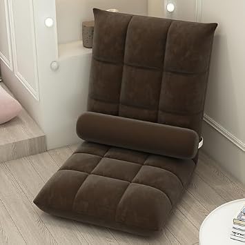 Folding Floor Gaming Chair,5-Position Adjustable Lazy Padded Sleeper, Sofa Bed with Back Support, Couch Recliner Floor Chair for Meditation, Reading in Bedroom, Livi Brown