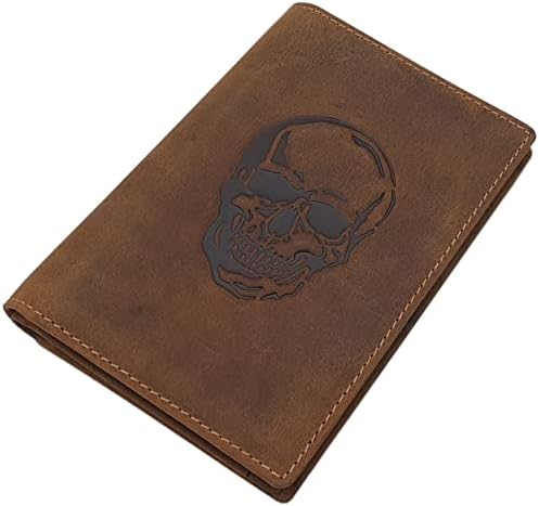 Buffellederen portemonnee met hertenmotief in verticaal formaat of langwerpig formaat met RFID- en NFC-blokkering, bruin, Model 1 - staand formaat - vintage grijs, Eén maat, Vintage