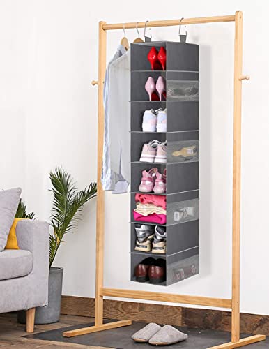 Misslo 8-Shelf Hanging Shoe Organizer Clothes Closet Organizers And Storage Shelves Hat Holder With Large Shelf And Side Mesh Pockets For Hats Handbags Kid Sweater, Grey #TOP1