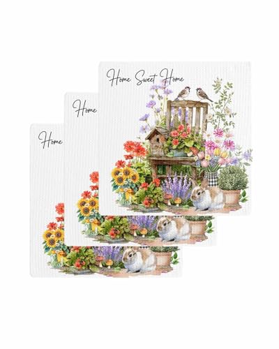 IDOWMAT Waffle Weave Kitchen Towels Farmhouse Pastoral Colorful Flower Super