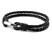 Three Keys Jewelry Mens Bangle Braided Genuine Leather Bracelet with Stainless Steel Clasp Black High Polish