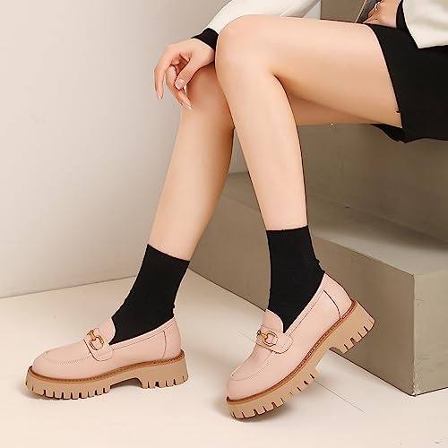 Image of Platform Loafers for Women Chunky Heel Lug Sole Loafers Slip ons Round Toe