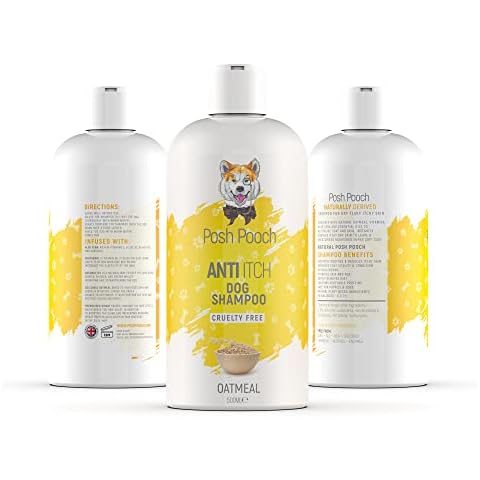 Itchy Dog Shampoo For Dogs | Oatmeal Soothes Dry Flaky Skin Shampoo 500ml Posh Pooch ® Anti-Itch Natural Hypoallergenic Aloe Wheat Nourishing Soothing Moisturising B5 Wash For Pets With Sensitive Skin Cover