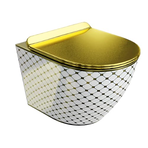 Lavita Sofi Slim Checked Gold Cuvette suspendue avec système d'abaissement automatique et charnières en métal Doré/blanc 365 x 490 x 395 mm