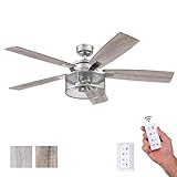 Honeywell Ceiling Fans Carnegie, 52 Inch Industrial Style Indoor LED Ceiling Fan with Light, Remote Control, Dual Mounting Options, 5 Dual Finish Blades, Reversible Airflow - 51460-01 (Silver)