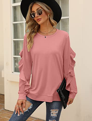 Saloogoe Womens Long Sleeve Tops Tunic Sweatshirt For Teen Girls 2022 Fashion Pink Xl #TOP2