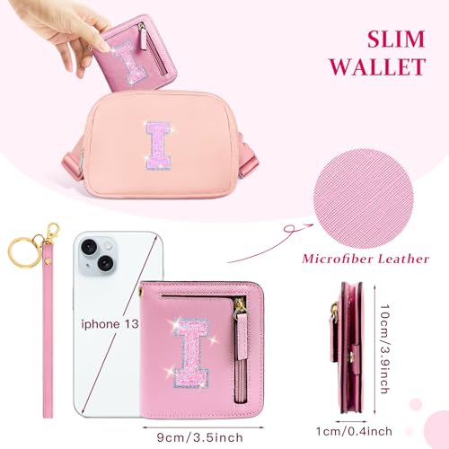 Image of COSHAYSOO Initial Wallet RFID Small Bifold Slim Letter Wallet for Women Teenager Girls Travel Daily Necessities Credit Cards Money Cash Coin Organizer, Pink, Compact, I