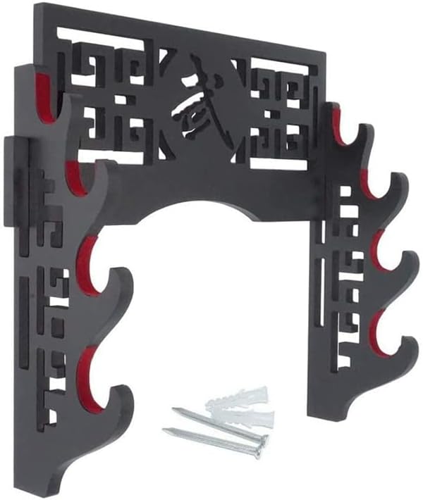 Sword Holder Wall Mount Sword Stand Japanese Samurai Sword Display Rack Hanger and Standard Swords - 4-Tier - (Color: As Shown, CN)
