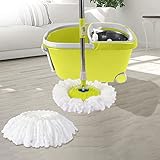 360° Spin Mop Bucket Set Spinning Stainless Steel Rotating Wet Dry Green Green, Easy Floor Cleaning System with Foot Pedal and Drain Plug, Microfiber Mop Heads for Hardwood Tile Marble Surfaces