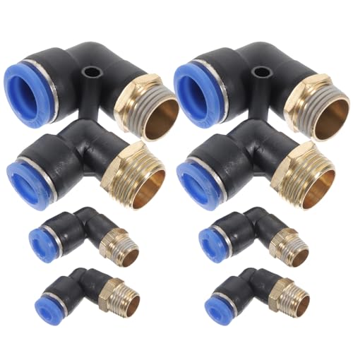 TOBBOMEY Set 16 Pezzi Raccordi a Innesto Rapido per Tubi Flessibili Aria, Raccordo a Crimpare Maschio-maschio Filettato, Adattatori Compatti per Connessione Veloce e Riparazione Tubi