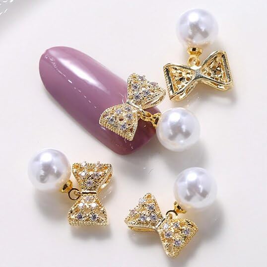 10pcs 3D Alloy Bow Tassel Nail Art Zircon Metal Rhinestones Nails Accessories Professional Supplies Decorations Charms Y47-18