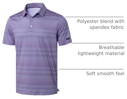 Image of Obla Mens Golf Polo Shirts Short Sleeve Dry Fit Performance Moisture Wicking Casual Print Collared Golf Shirts for Men