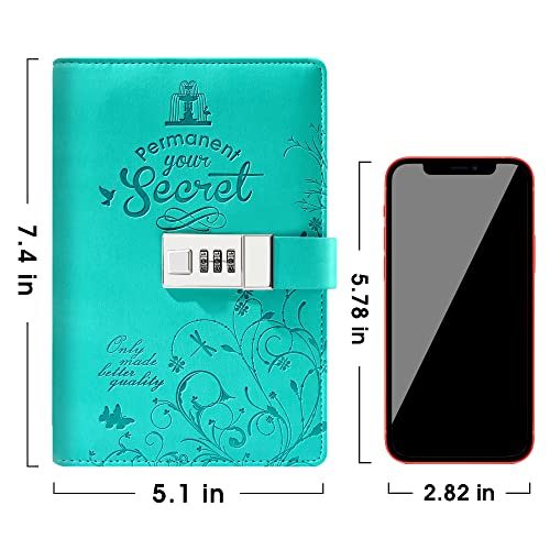 Cagie Diary With Lock Combination Digital, Lockable Secrets Journal, 224 Pages Thick Refillable Locked Diary, 5.9 X 7.9 Inch Blue Locking Notebook For Adults Women #TOP2
