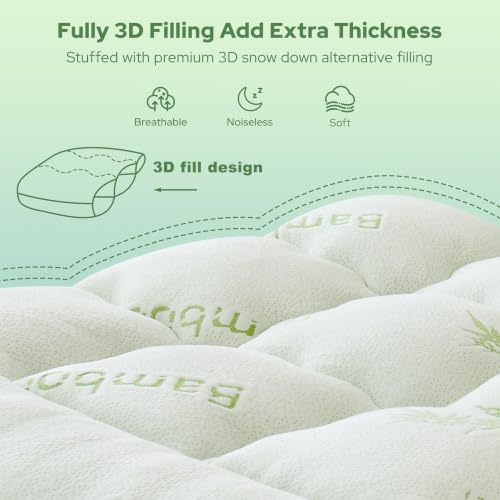 Image of BEDLORE Twin XL Mattress Topper Viscose Bamboo, Pillow Top Mattress Pad