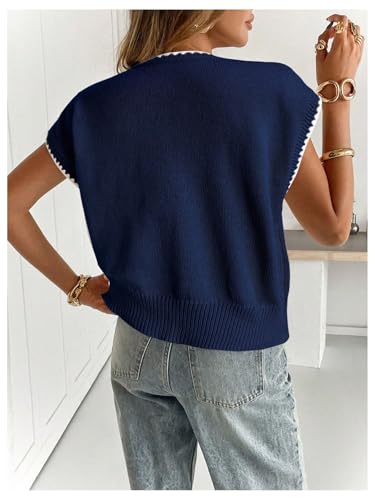 Image of SOLY HUX Women's Short Sleeve Sweater 3D Floral Sweaters Pullover Tank Tops Knit Vest Trendy Fashion Clothing
