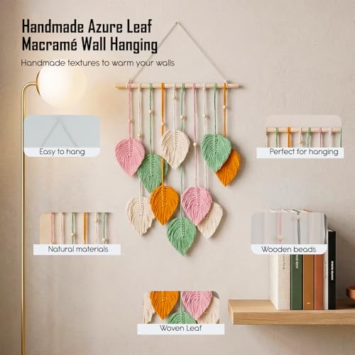 Image of Nostrae by Ekhasa Macrame Wall Hanging Leaves | Boho Wall Hanging Big Size | Handmade Macrame Wall Decor for Bedroom, Living Room, Balcony & Nursery | Boho Theme Home Decor Tapestry