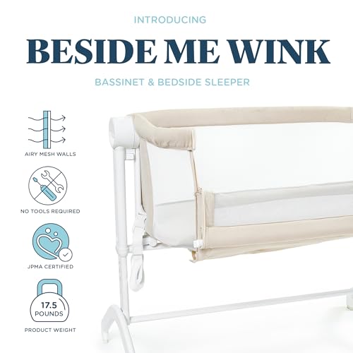 Image of Baby Delight Beside Me Wink Bassinet | Bedside Sleeper | 7-Position Height Adjustment | Organic Oat