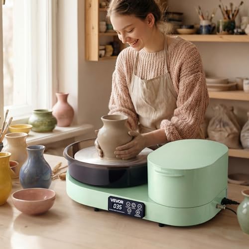 VEVOR Pottery Wheel for Adults, 11" Aluminum Turntable, 450W Electric Table Top Pottery Wheel with Foot Pedal, 30-300 RPM Adjustable Speed, Aluminum Body, for Beginners, DIY Clay Art Craft, Green by VEVOR - Image 2