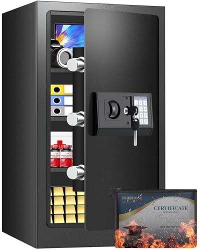 [27.56''] Tall Safe Box, Home Safe with Fireproof Waterproof Bag, 6.2 Cuft Anti-Theft Digital Security Lock Box with Smart Alert System, Removable Shelf, Mute Function, Document Safes for Jewelry