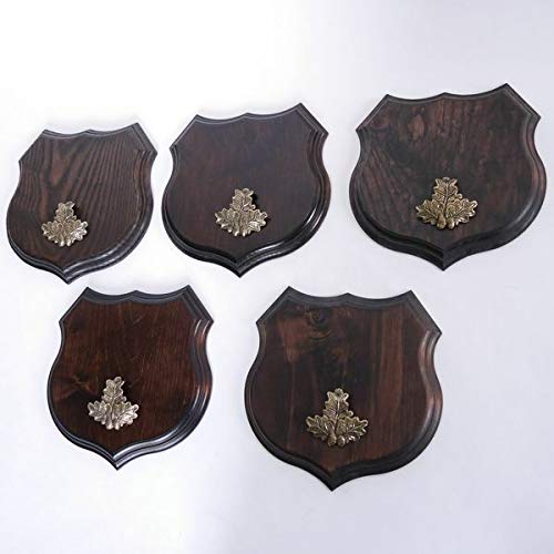 GTK - Geweihe & Trophäen KRUMHOLZ 5 carteles con escudo de jabalí en forma de escudo AF 19 cm, con hoja de roble, portada maciza + pequeña