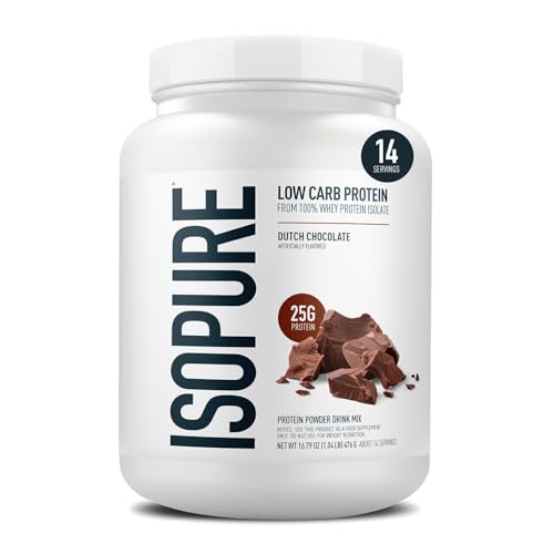 Image of Isopure Low Carb 100% Pure Whey Isolate Protein Powder, Gluten Free, With Vitamins, Dutch Chocolate, 25g Protein Per Serving, 1 Lb, 14 Servings (Packaging May Vary)