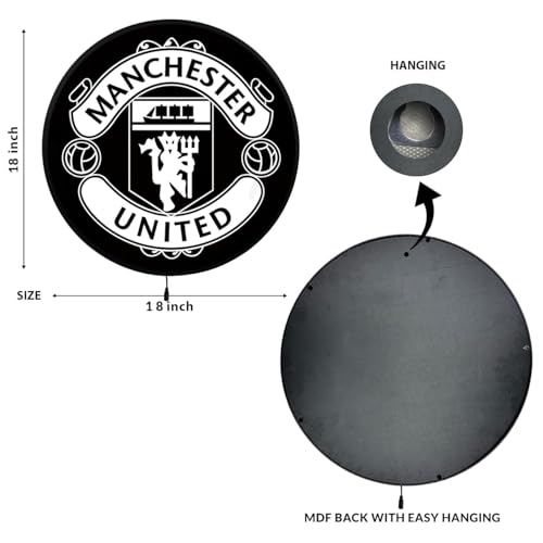 Image of PAINTINGMANTRA Manchester United Club Night Wall Lamp Painting with Premium Aluminium Metal Frame, Football Team Round Wall Painting with Warm White Night Lamp for Home & Office Decor (18x18 Inches)