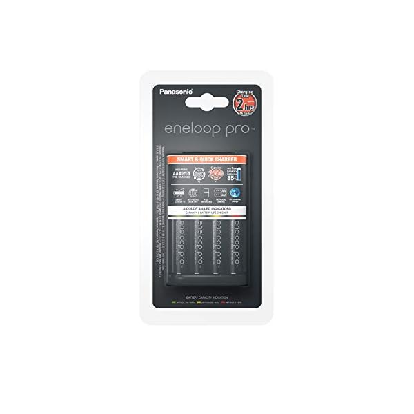 Panasonic eneloop, Intelligentes Schnellladegerät mit 4x eneloop pro AA (2.500 mAh, 500 Ladezyklen), K-KJ55HCD40E