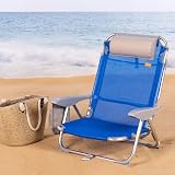 AKTIVE Folding Beach Chair, with Cushion, Reclining Chair, 4 Positions, 51 x 45 x 76 cm, Seat Height 17 cm, Carry Handle, Side Pocket, Blue (62609) - 3