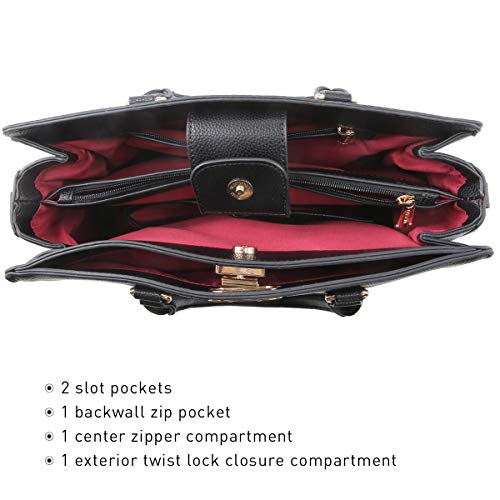 Dasein Women Handbags Fashion Satchel Purses Top Handle Tote Work Bags Shoulder Bags With Matching Clutch 2Pcs Set (Pebbled Black) #TOP4