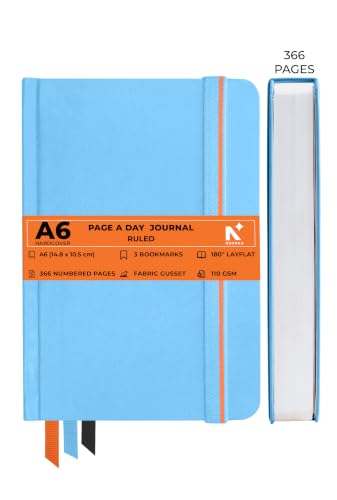 Image of NEORAH -A6 RULED | 368 Pages - 110 Gsm | PAGE A DAY JOURNAL (14.8 X 10.5 cm)-Hardcover RULED Notebook |Back Pocket |3 Silk Book Mark - Completely HANDMADE for Journaling,writing - LIGHT BLUE