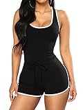 AIRRUMVE Women's Workout Shorts Romper Square Neck Sexy Bodycon Summer One Piece Short Jumpsuit Black X-Large