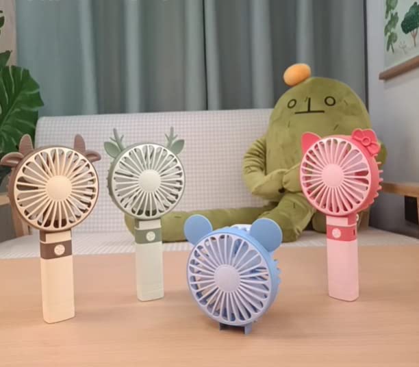 Image of Happy Hues Mini Portable USB Hand Fan| In-Built Battery-Rechargeable | Desk Fan- Foldable (Color- Blue, Design- Bear Ears)